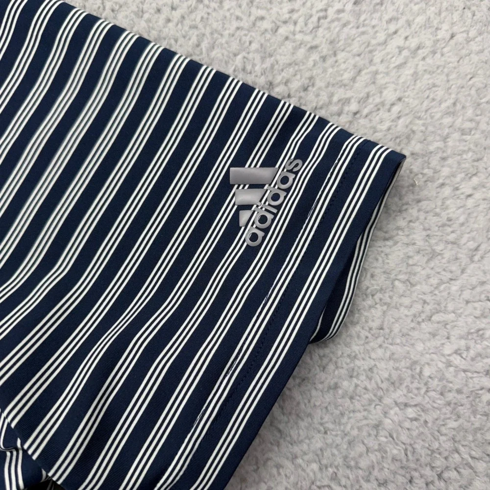 Adidas CD3364 Mens Size Large Navy Striped S/S Stretch Golf Polo Shirt A2B001